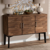 Baxton Studio Selena-Caramel/Brown-Buffet Selena Mid-Century Modern Brown Wood 3-Door Sideboard Buffet